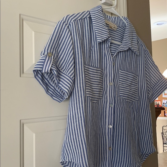 Monteau Blue and White Striped Buttonup - Picture 3 of 4